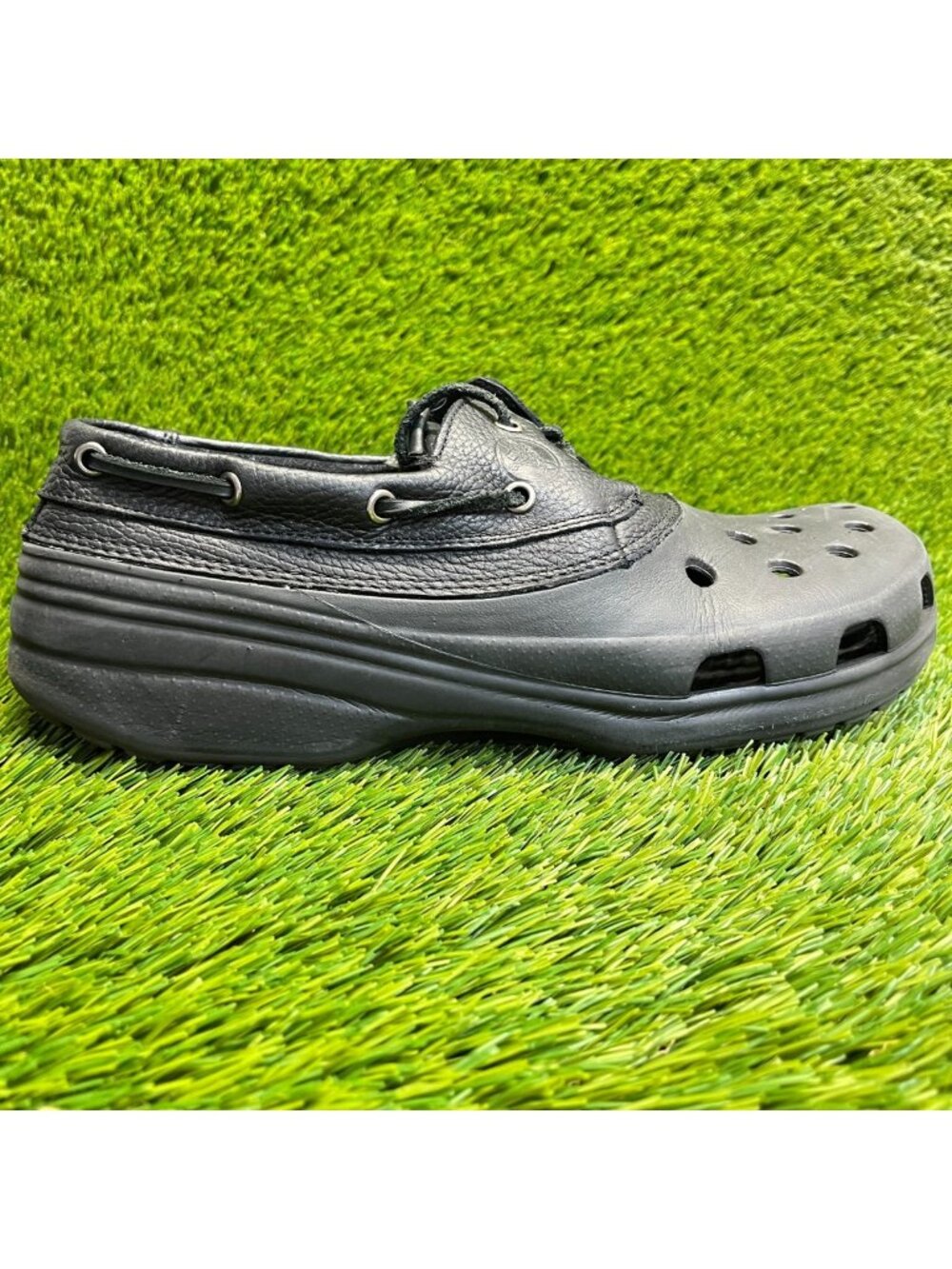 Crocs Islander Pit Crew Mens Size 12 Black Casual Classic Lace Up Boat Shoes